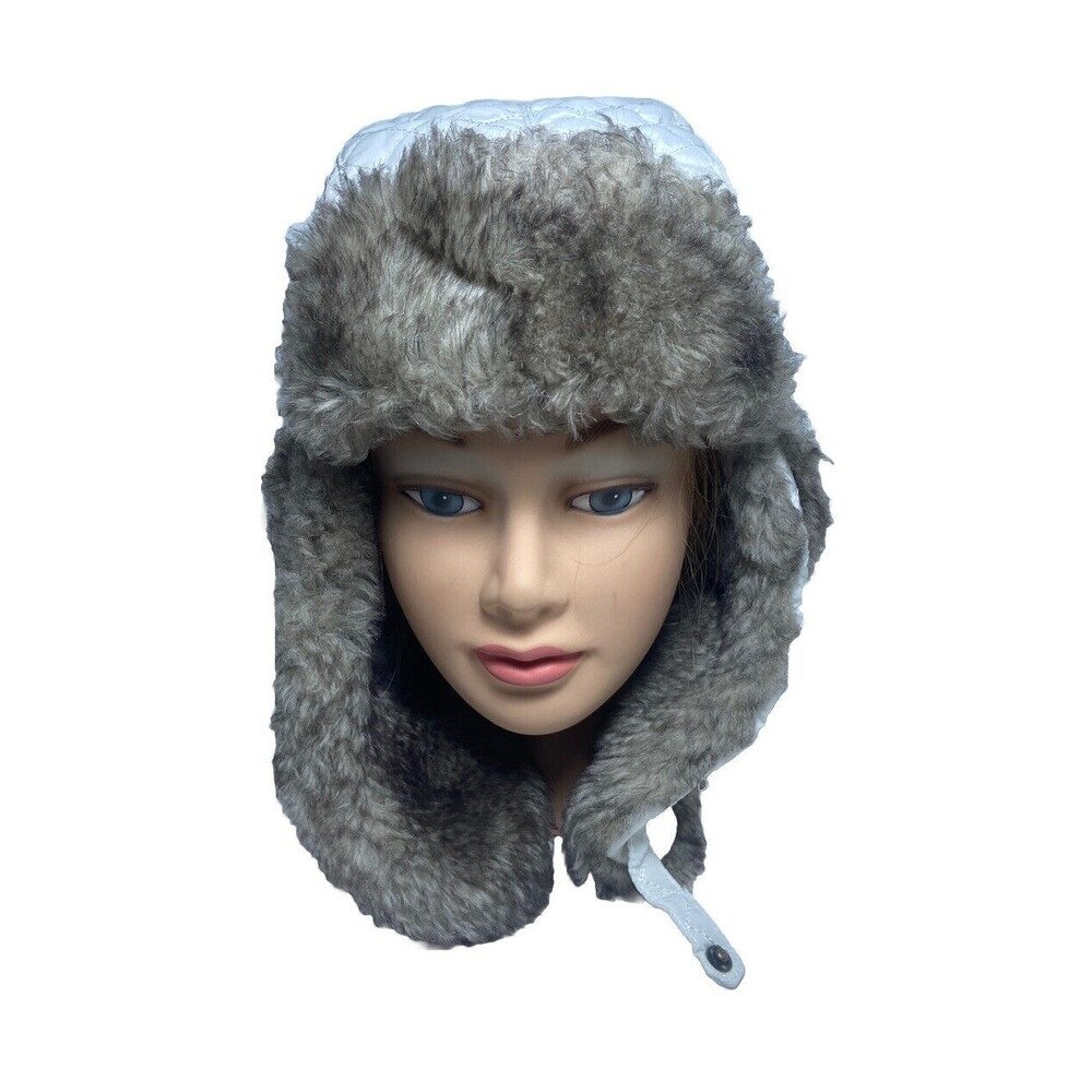 Unbranded Bomber Trapper Hat White Brown Faux Fur Strap White One Size Fits Most